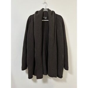 Vince Cardigan Sweater‎ Dark Brown Leather Trim Shawl Collar Yak Wool Sz Small